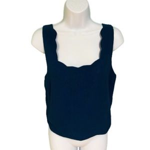 NWT Monteau Navy Blue Scalloped Neckline Linen Crop Top Womens Size XL